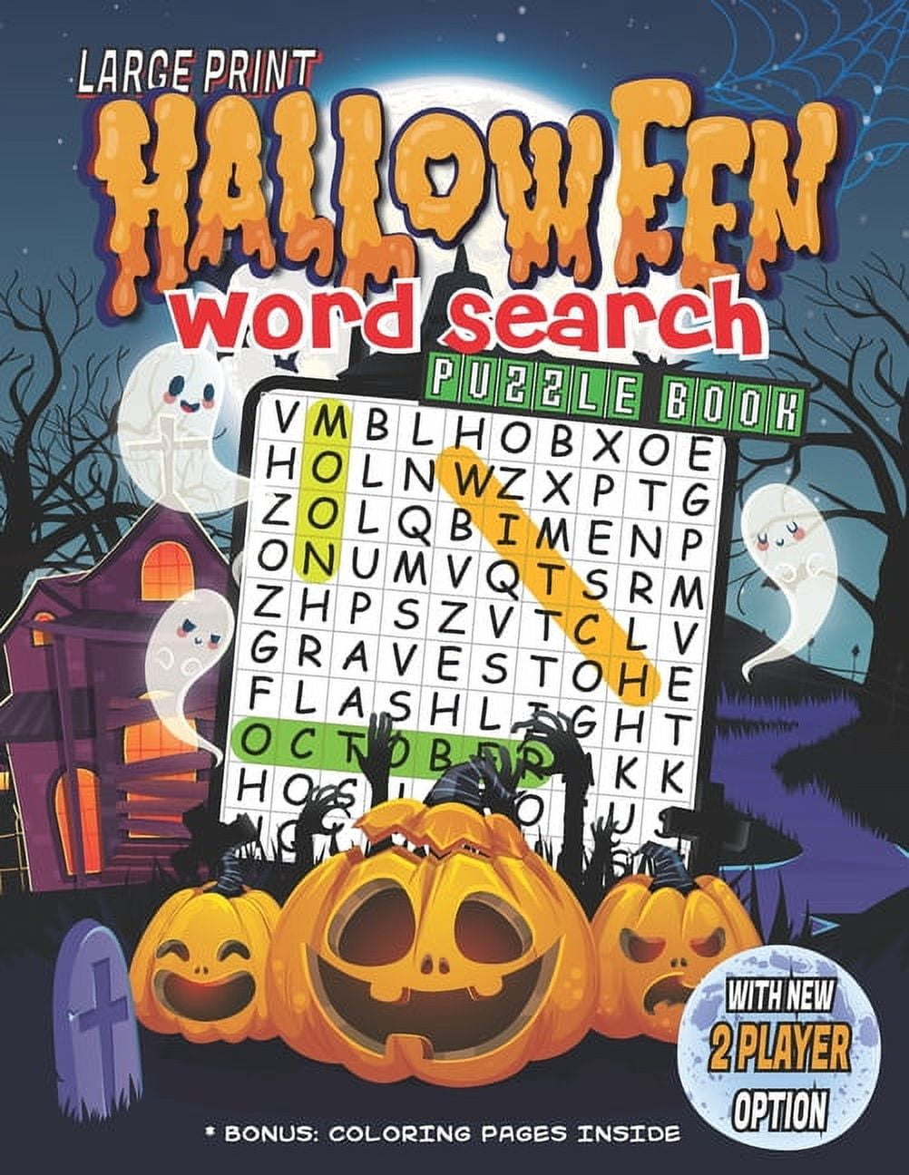 Halloween word search puzzle book large print halloween word search puzzle book for kids adults from easy to hard levels with solutions and bonus coloring pages perfect halloween gift paperback