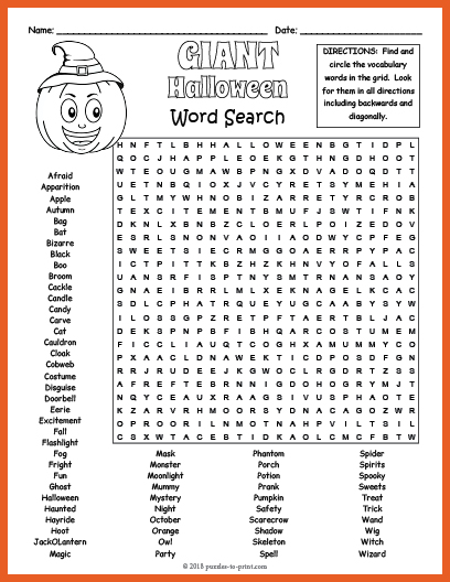 No prep giant halloween vocabulary word search puzzle worksheet made by teachers