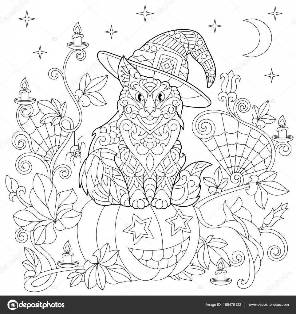 Zentangle stylized halloween coloring page stock vector by sybirko