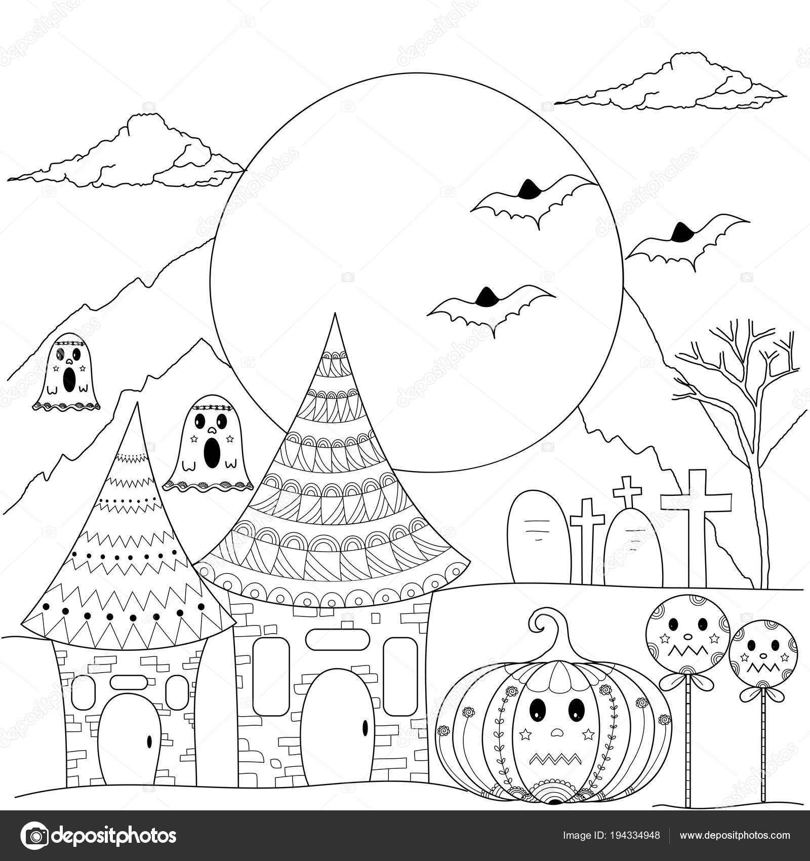 Coloring book page halloween night zentangle adult children vector illustration stock vector by noonizen