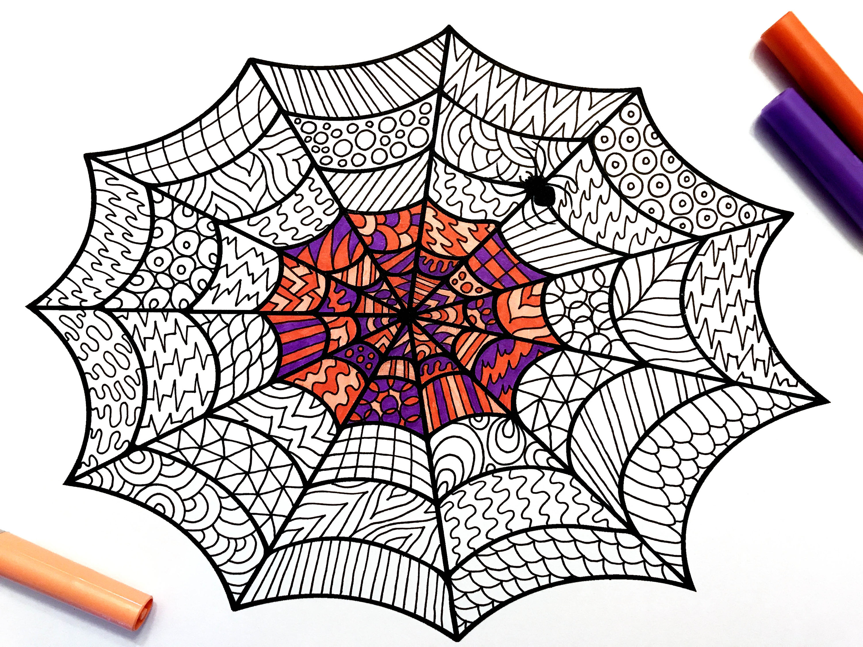 Spiderweb â pdf zentangle coloring page â scribble stitch