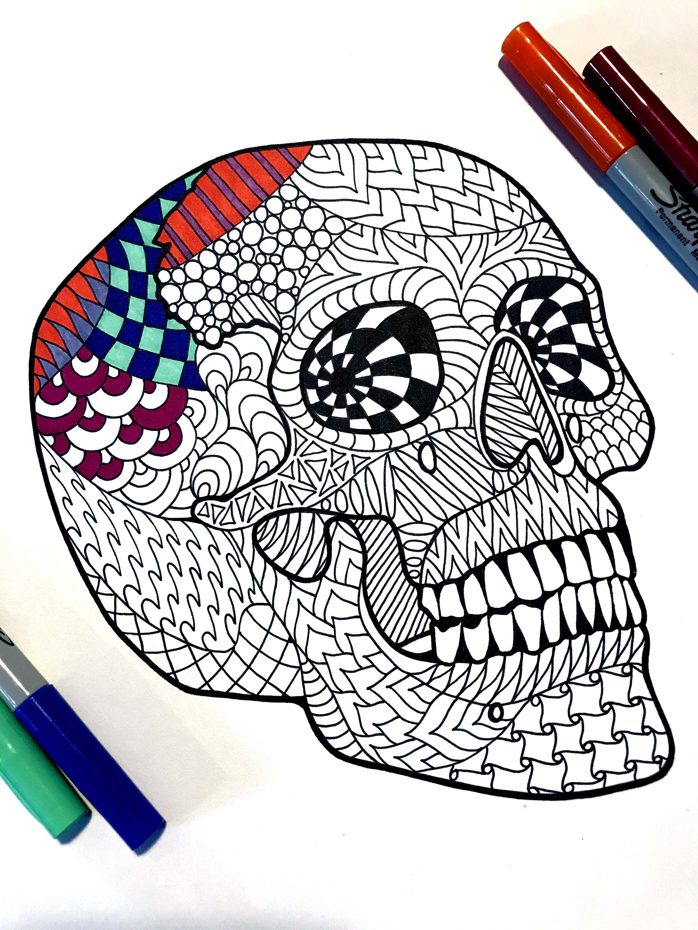 Skull â pdf zentangle coloring page â scribble stitch