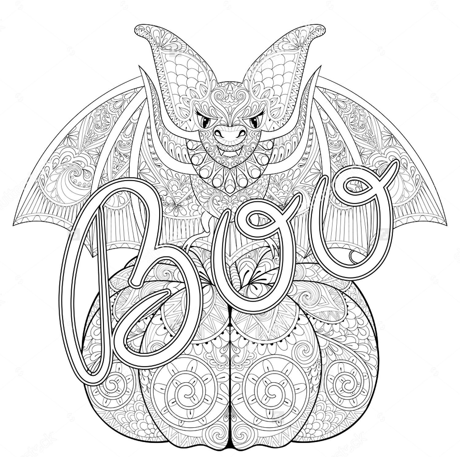 Spooky zentangle bat drawing for halloween