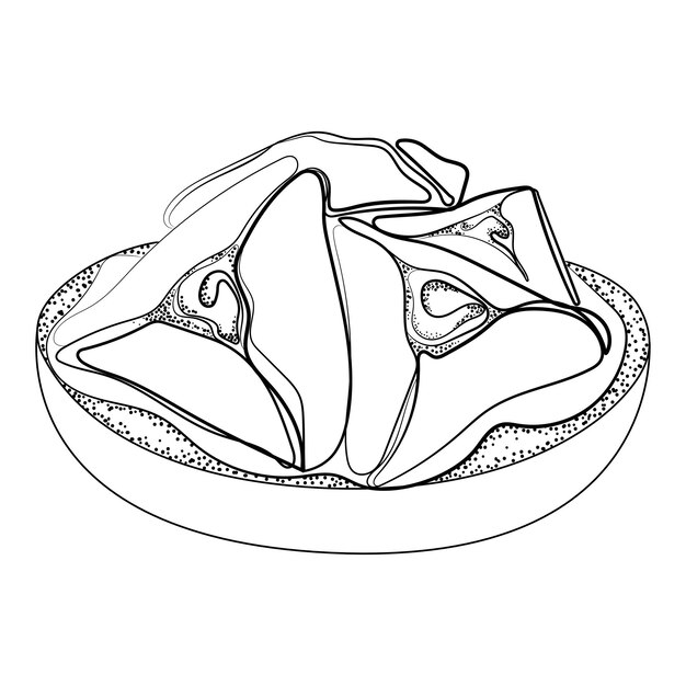 Premium vector hamantaschen cookies in plate for the jewish festival of purim line art drawing vector illustration