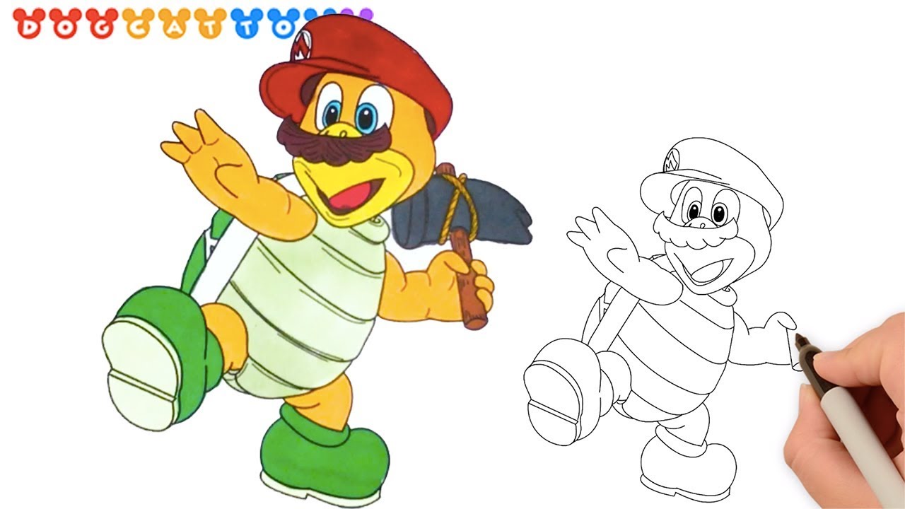 Speed drawing super mario odyssey capture mario hammer bro drawing coloring pages videos for kids