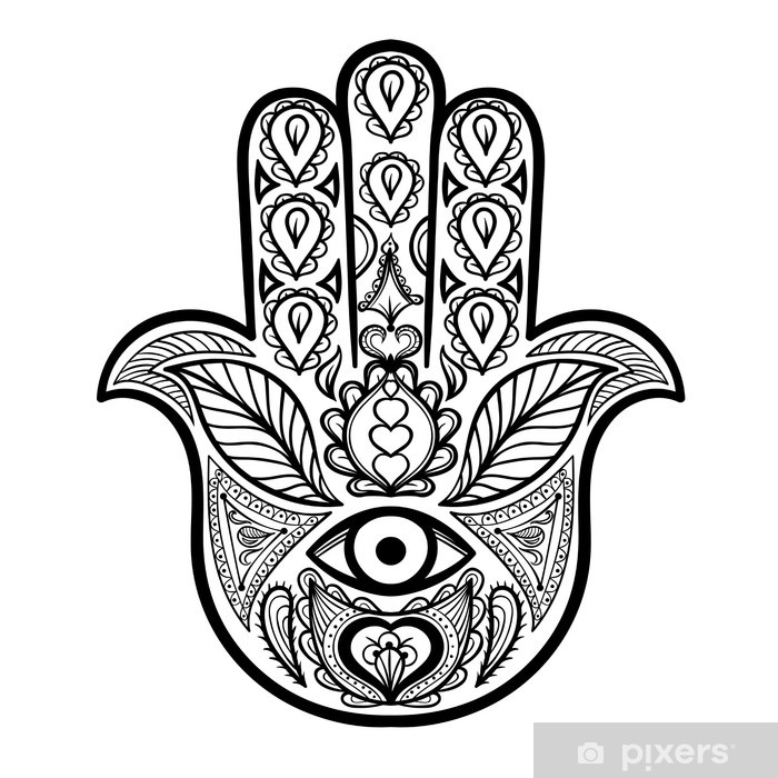 Sticker zentangle vector hamsa hand for adult anti stress coloring pages