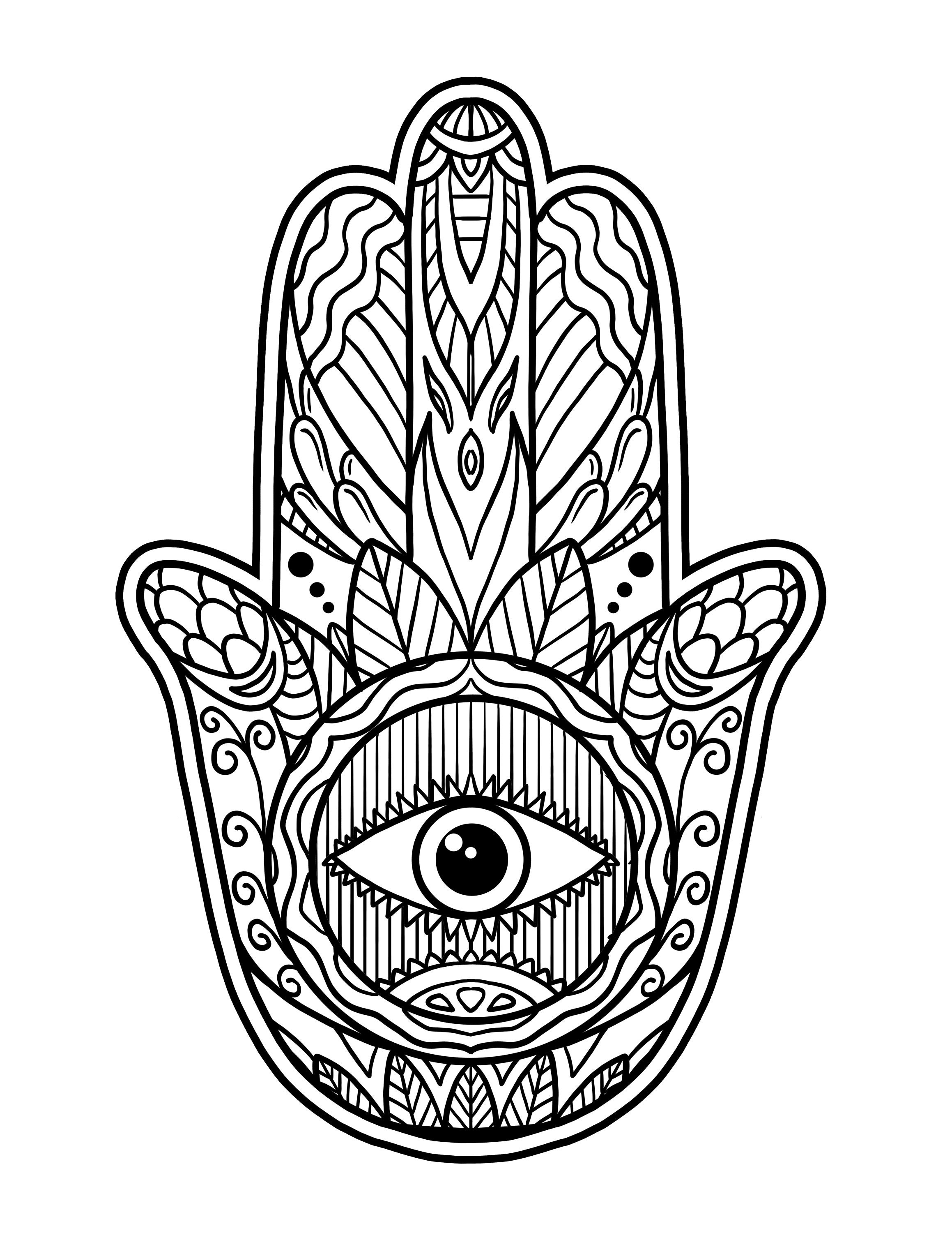 Hamsa hand coloring page digital download printable jewish art pdf instant download