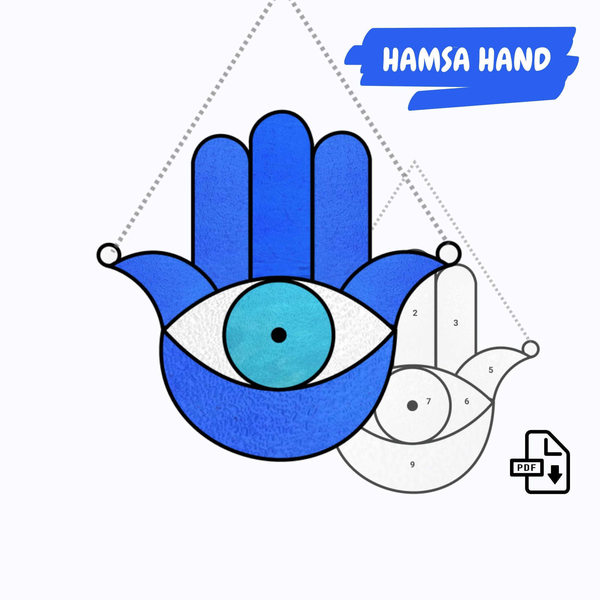 Hamsa hand stained glass pattern easy evil eye stained glass pattern