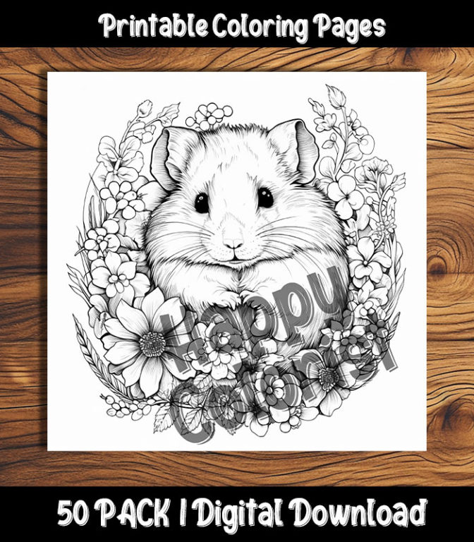 Hamster coloring pages digital pack happy colorist