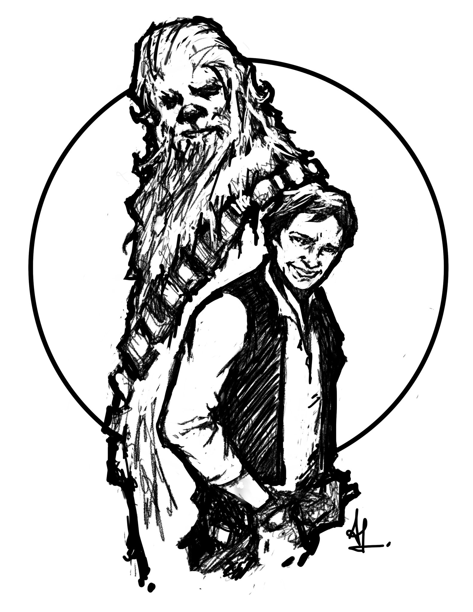 Alex lopez on x sketch of the day bffs han and chewy i took longer on this one hansolo hansoloandchewbacca chewbacca starwars disney starwarsfan starwarsart fantasyart scifiart illustration drawing graphicdesign ipadpro ipaddrawing