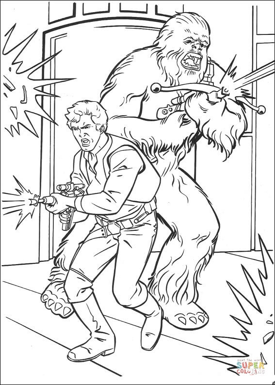 Han solo and chewbacca coloring page free printable coloring pages