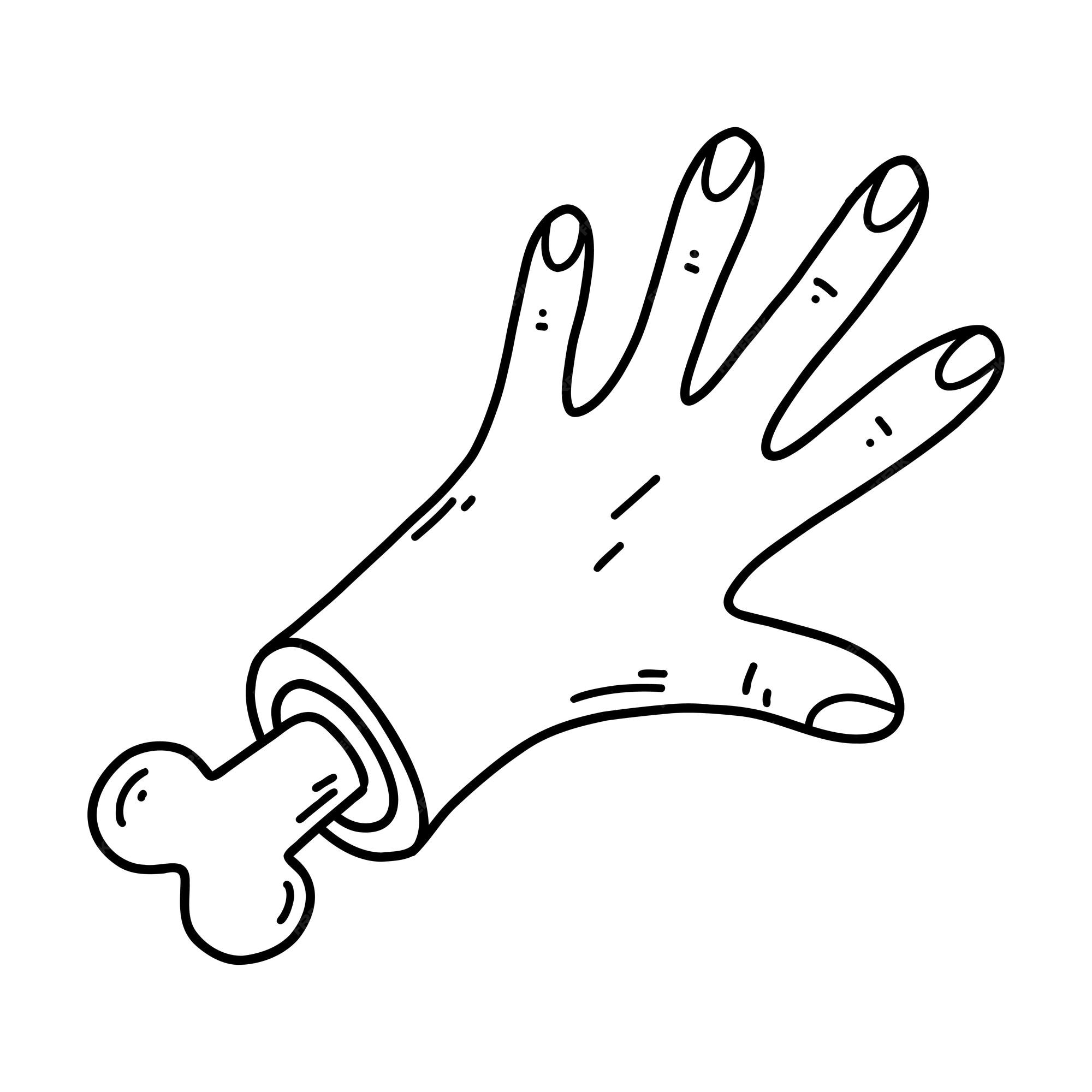 Premium vector hand drawn severed hand with protruding bone halloween doodle element vector sketch illustration line art for web design icon print coloring page