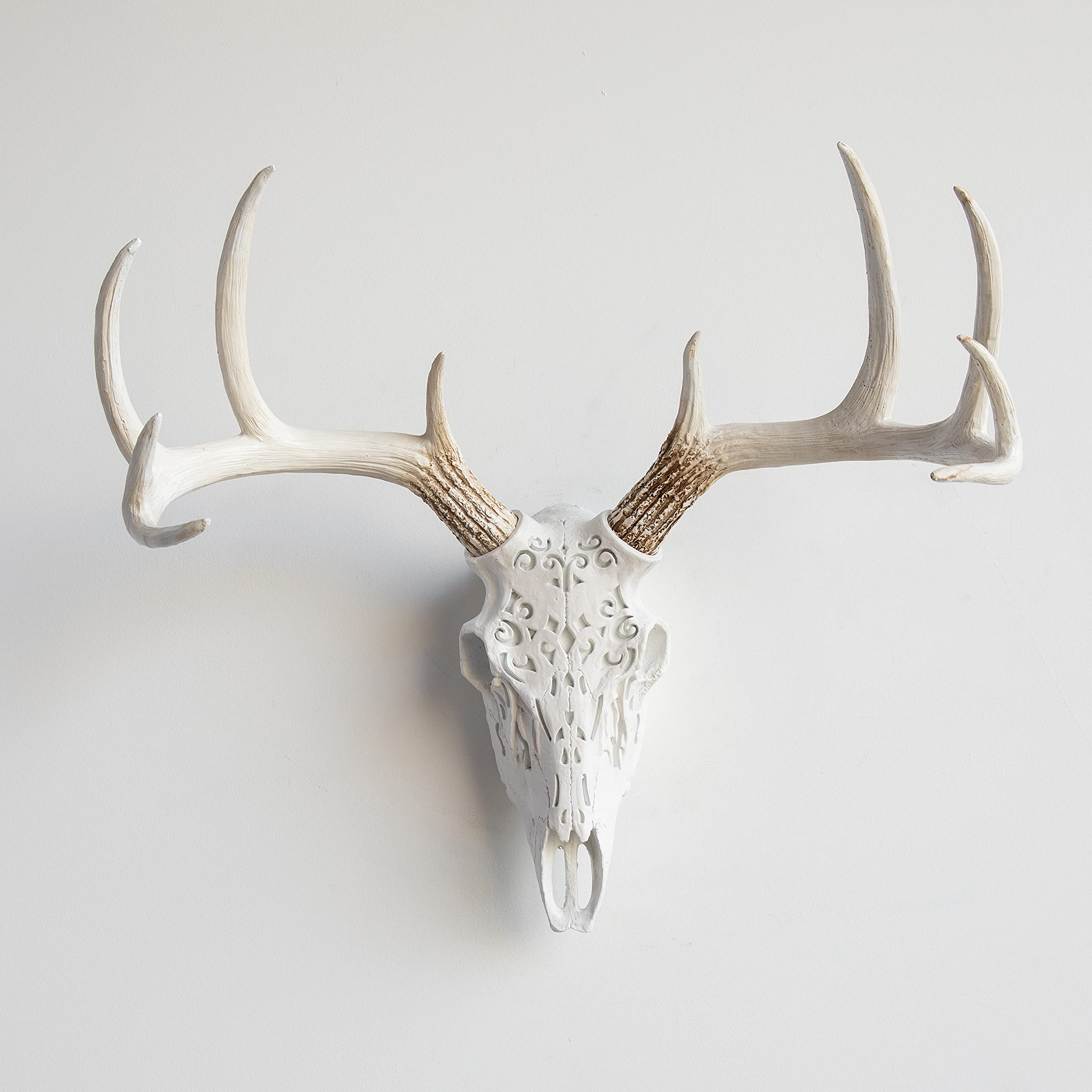 Near and deer faux taxidermy decorative carved deer skull wall mount whitenatural dbs home kitchen