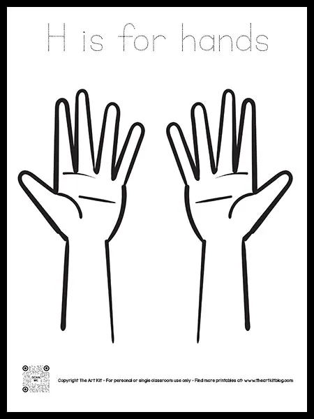 Letter h is for hands coloring page dotted font â the art kit