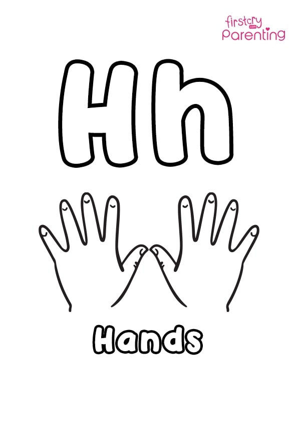 H for hands coloring page for kids