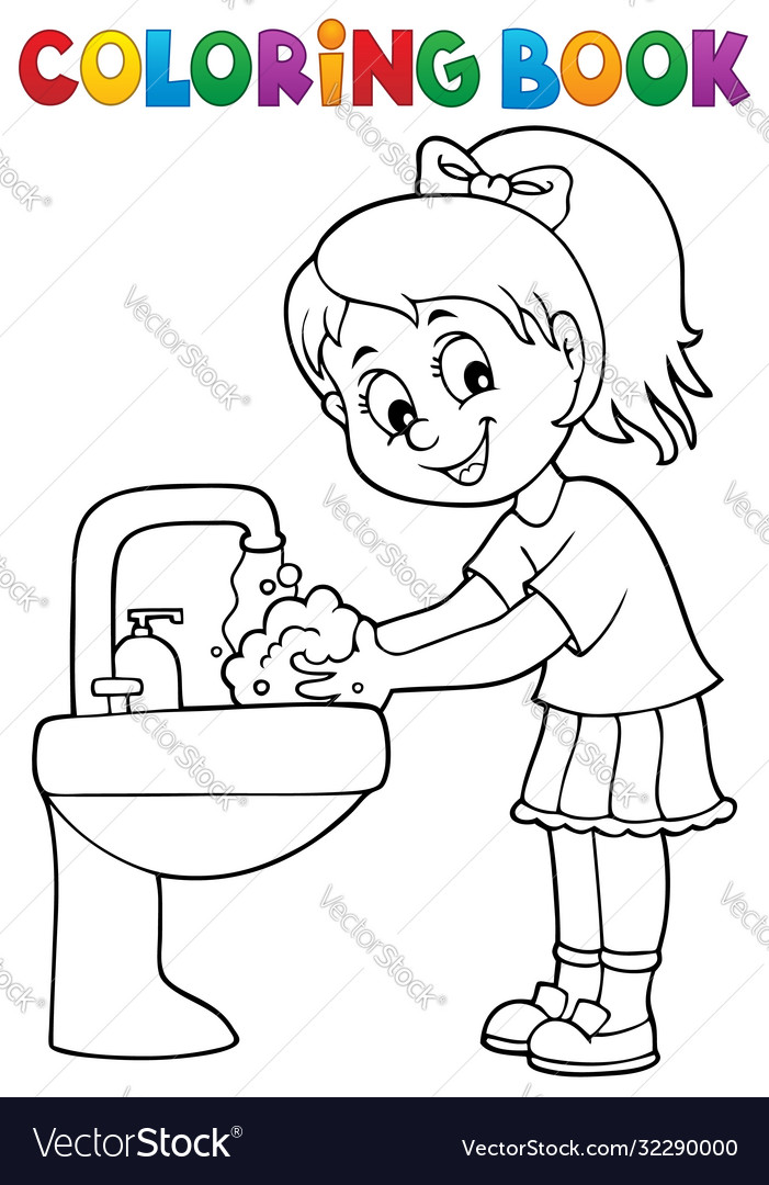 Coloring book girl washing hands theme vector image