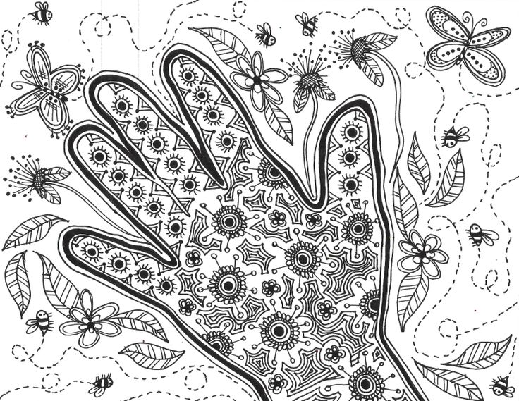 Handprint doodles sketch tangle zentangle art coloring pages art activities