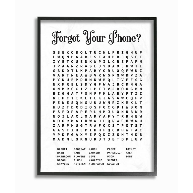 Stupell industries phone crossword puzzle bathroom word design framed wall art by lettered and lined