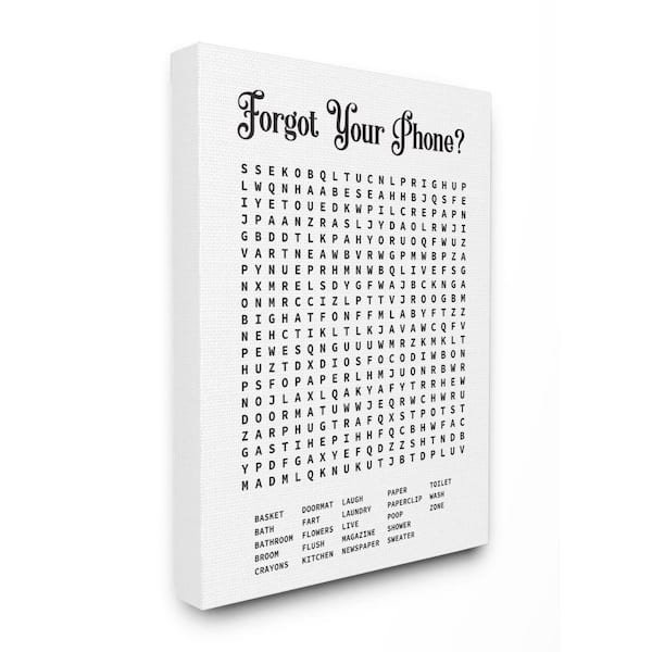 Stupell industries phone crossword puzzle bathroom word design by lettered and lined canvas wall art in x in wrp