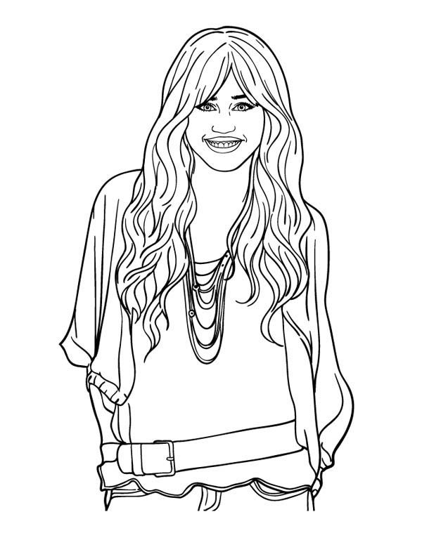 Miley stewart smile in hannah montana coloring page