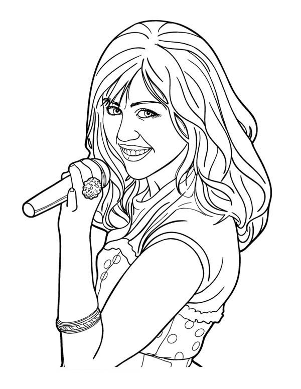Miley stewart sing a song in hannah montana coloring page