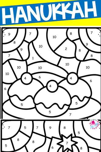 Hanukkah color by number code math coloring pages sheets numbers to