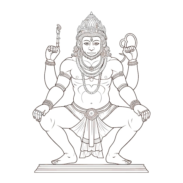 Premium vector sketch hand drawn single line art coloring page line drawing lord hanuman day