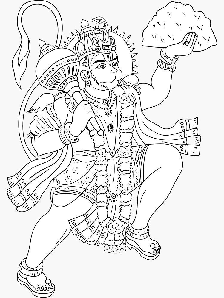 Lord hanuman coloring sticker for sale by coloringforyou