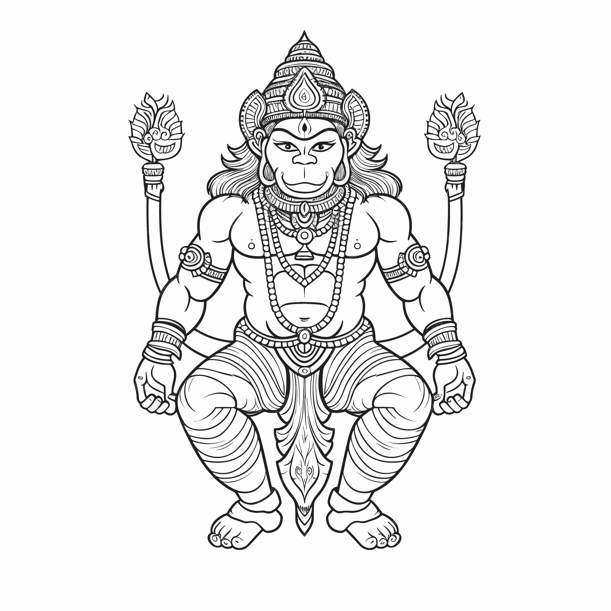 Premium vector sketch hand drawn single line art coloring page line drawing lord hanuman day