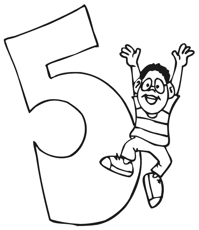 Birthday coloring page a boy jumping beside the number