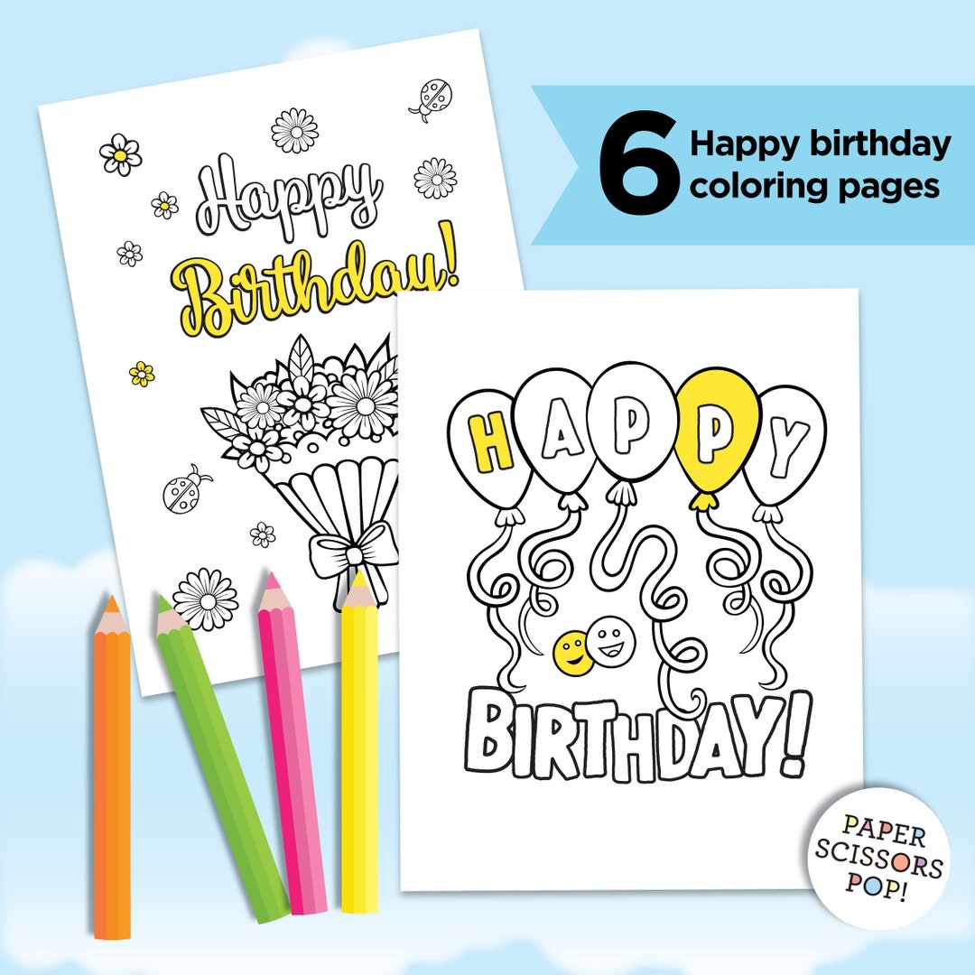 Happy birthday coloring pages for kids pages instant download birthday activity coloring sheets bundle birthday printable activities