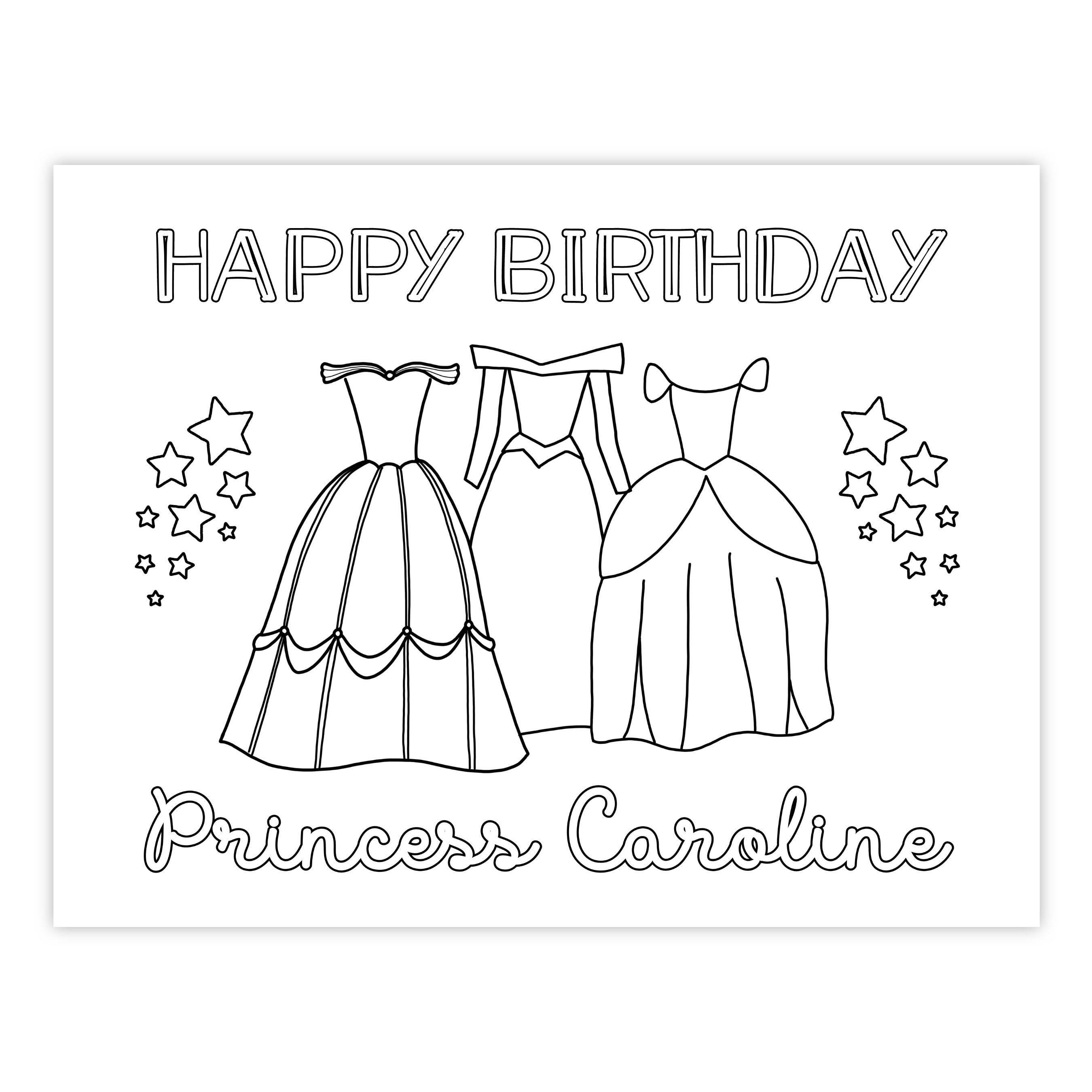 Printable princess birthday coloring page princess birthday party coloring sheets princess birthday party activity princes party supplies