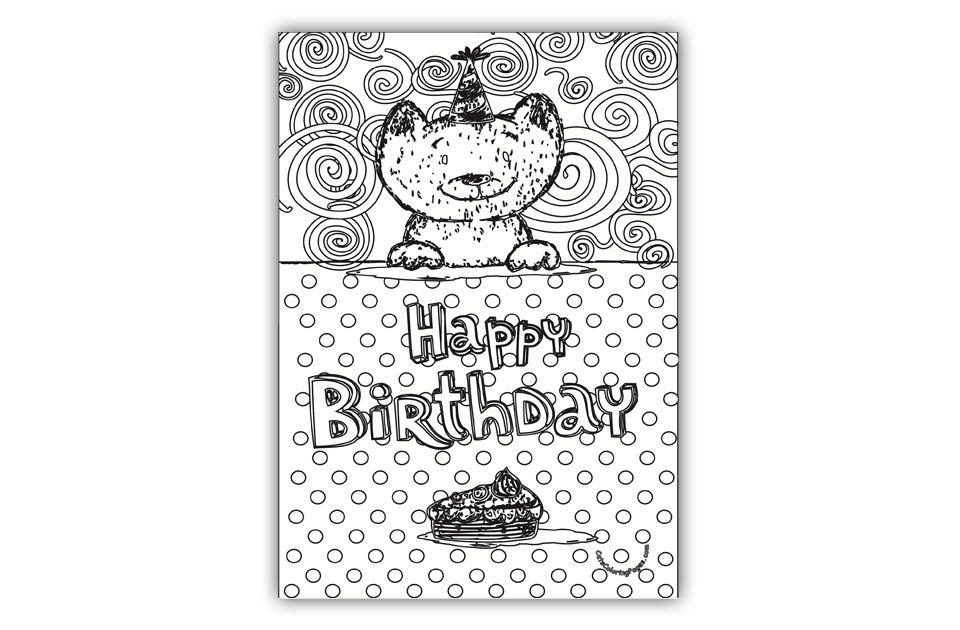 Kitten happy birthday card coloring page cat coloring page birthday cards happy birthday cards