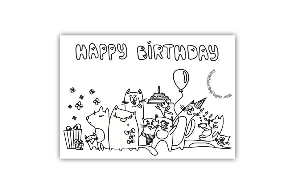 Cat happy birthday card coloring page birthday cards cat coloring page happy birthday cards