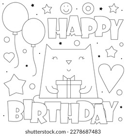 Happy birthday coloring page vector illustration stock vector royalty free