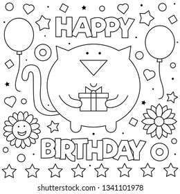 Happy birthday coloring page vector illustration stock vector royalty free