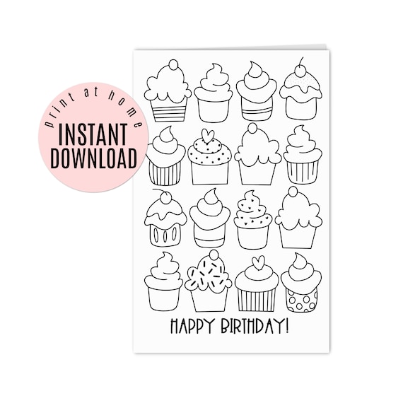 Happy birthday card printable coloring page digital card download now