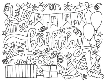 Happy birthday coloring page by the art of integration tpt