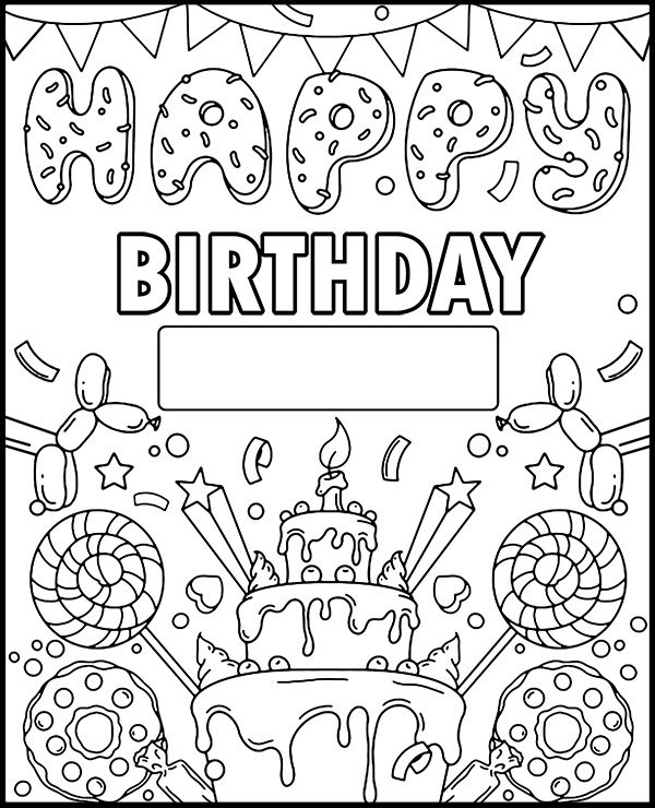 Happy birthday coloring page sheet