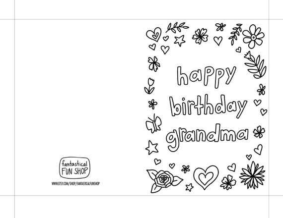 Birthday card for grandma from grandchild printable instant download happy birthday grandma grandmother card print and color from kid
