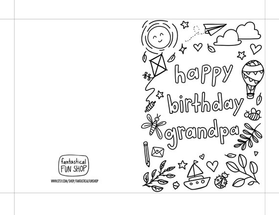 Happy birthday grandpa card for grandfather from grandchild printable instant download colorable birthday card from grandson granddaughter
