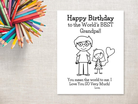 Birthday coloring printable girl grandpa birthday card to grandpa from granddaughter