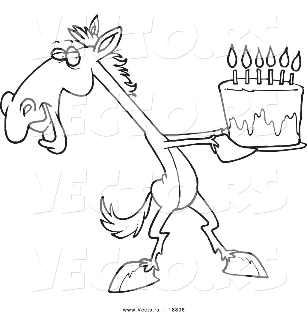 R of a cartoon hoe presenting a birthday cake