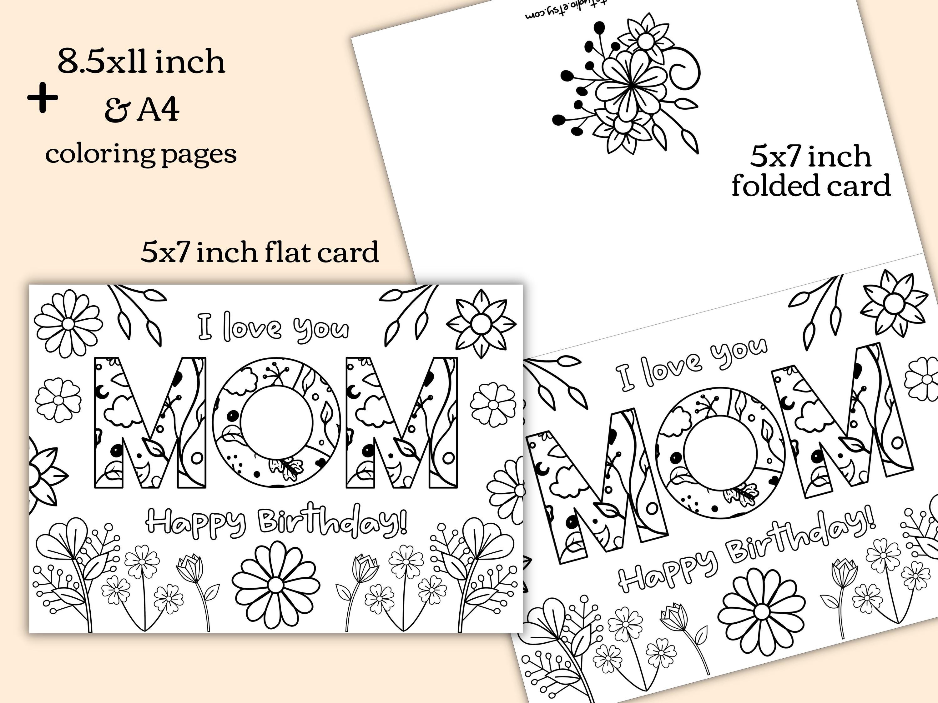 Printable coloring birthday card for mom cute mom birthday card diy gift kids craft for mom birthday instant download mom birthday cards