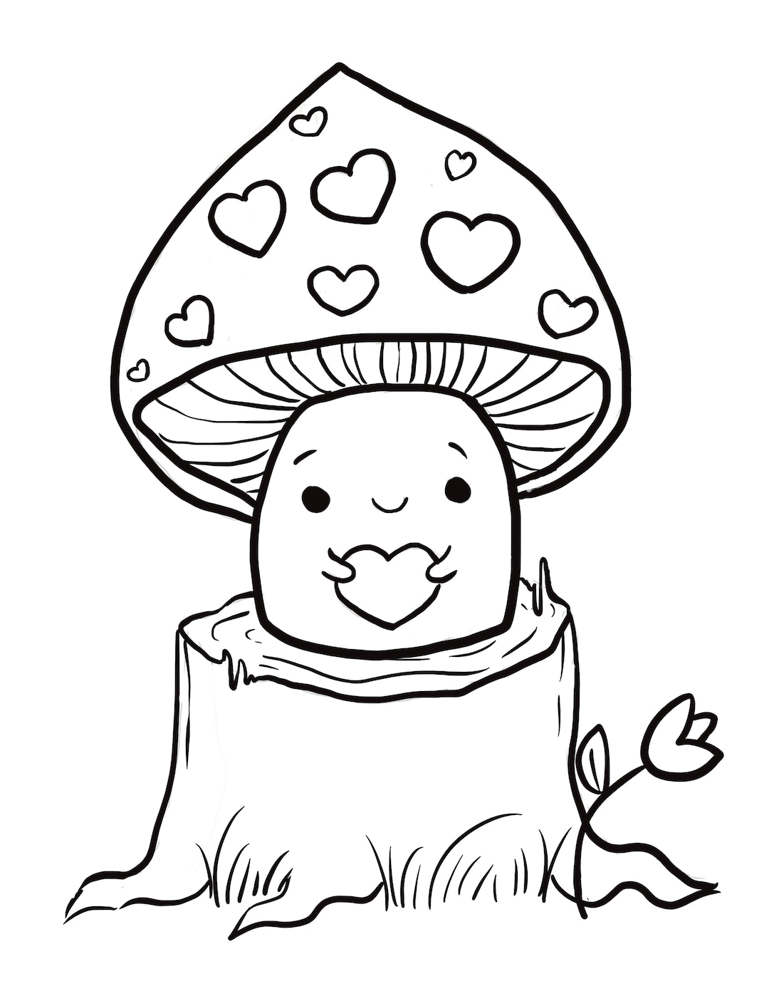 Rainbow heart mushroom coloring pagedownloadable digital