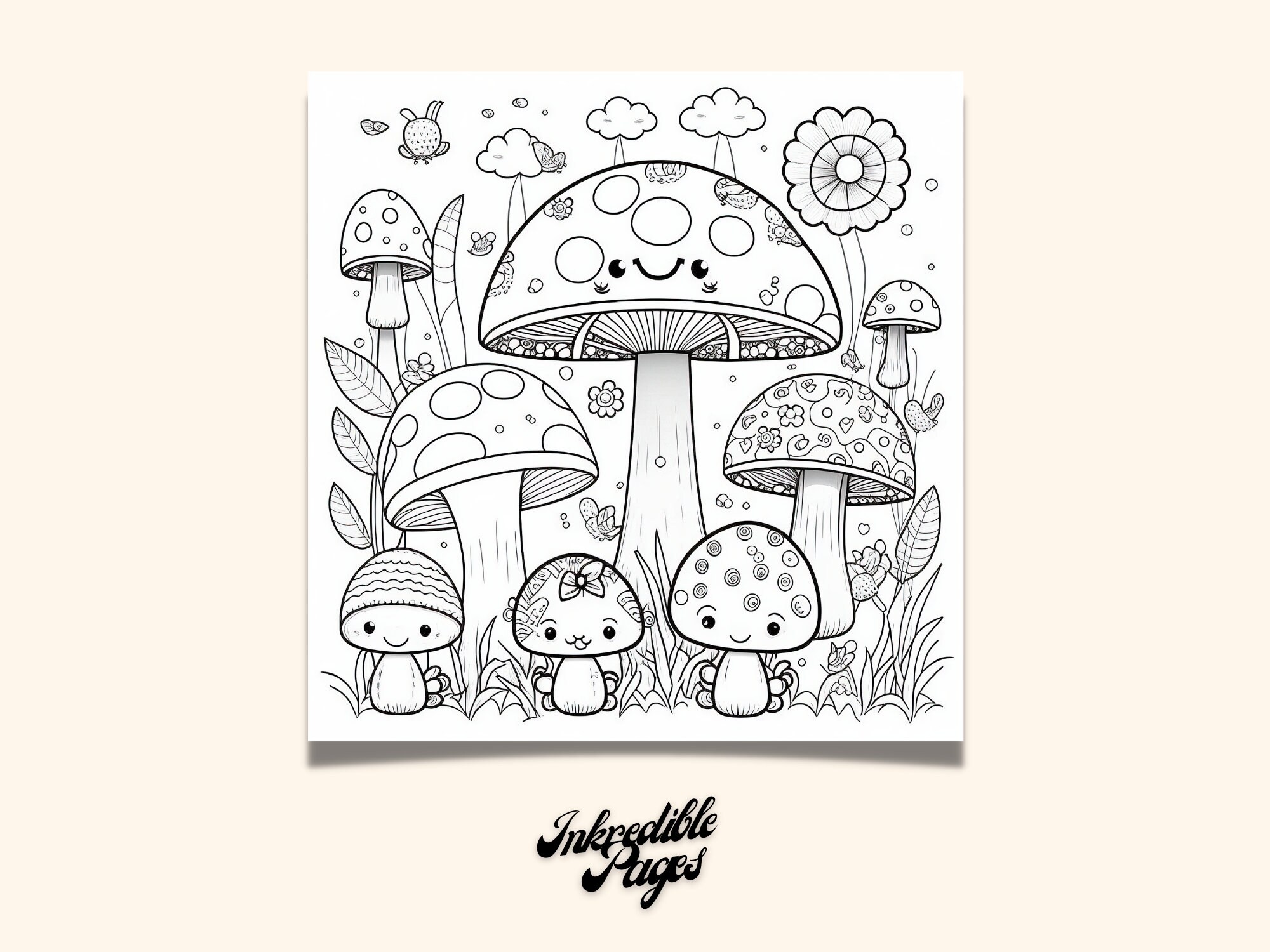 Coloring pages for adults happy mushrooms to color adult coloring books printable relaxing gift idea instant digital download illustration