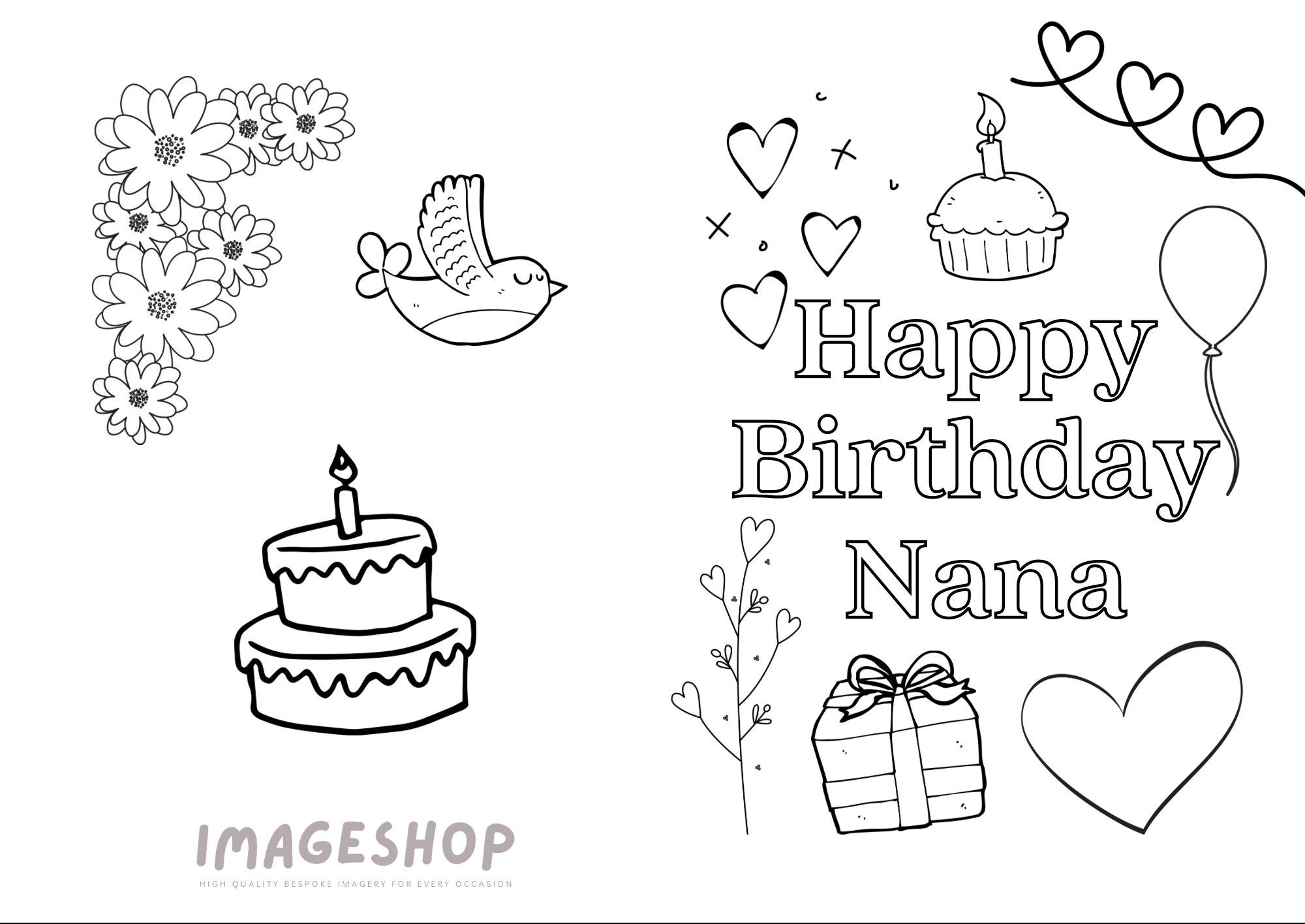 Nana birthday card happy birthday colour in card instant download printable card colouring card greeting card kids personalised card download now