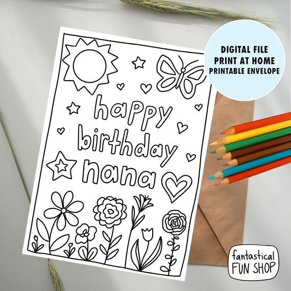 Nana birthday card from grandchild colorable card from granddaughter from grandson printable card for nana grandma coloring card x