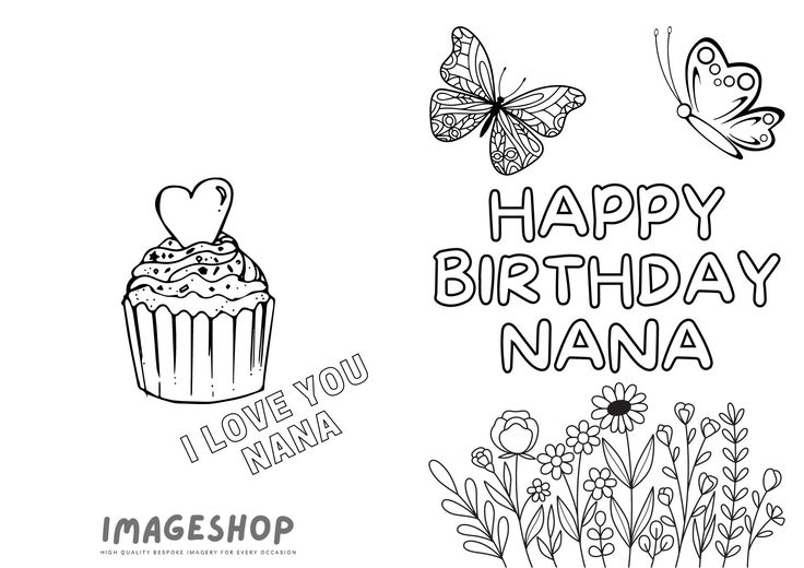 Birthday card happy birthday nana colour in card instant
