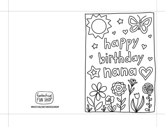 Nana birthday card from grandchild colorable card from granddaughter from grandson printable card for nana grandma coloring card x
